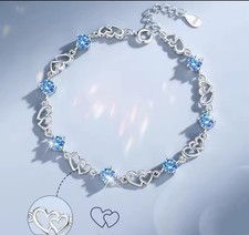 Women Heart Charm Bracelet 925 Sterling Silver CZ Crystal Stone Ladies Gift UK