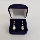 9ct Yellow Gold Teardrop Pearl Dangle Earrings Boxed