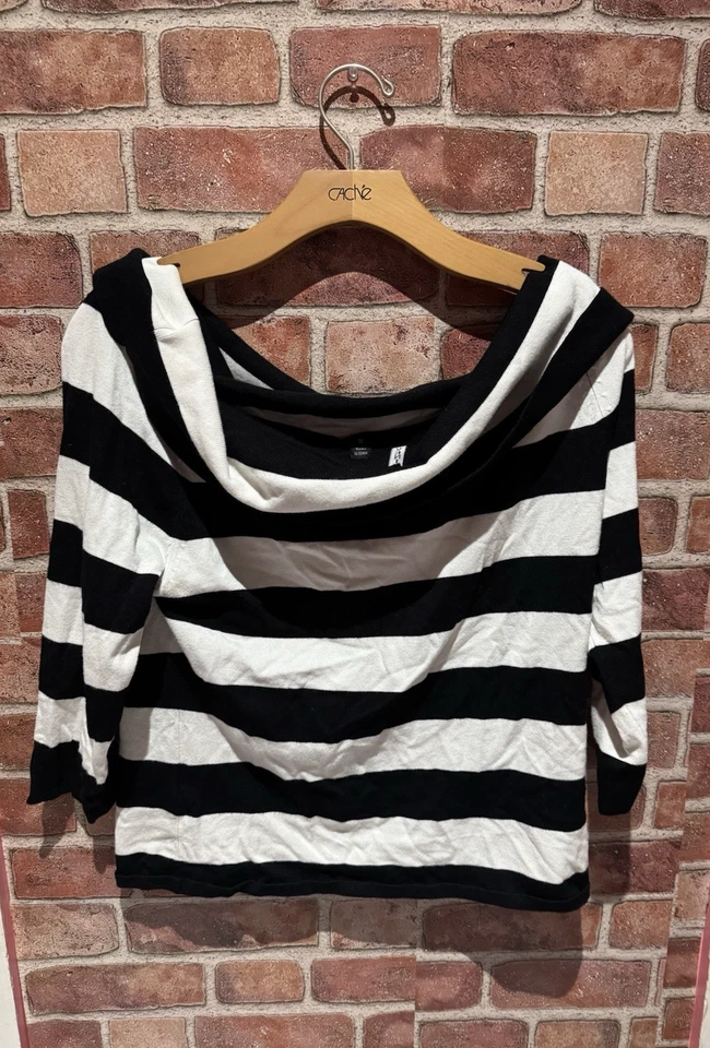 Suéter Venini Hombro Descubierto Mujer Talla XL Cuello Barco Negro/Blanco Rayas Manga 3/4 Foto 2 de 4