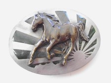 Belt Buckle Wild Horse with sun 1986 New Never used Vintage Great Condition.