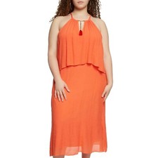 Mlle Gabrielle Plus Size Tiered Midi Dress - Orange - Size 1X