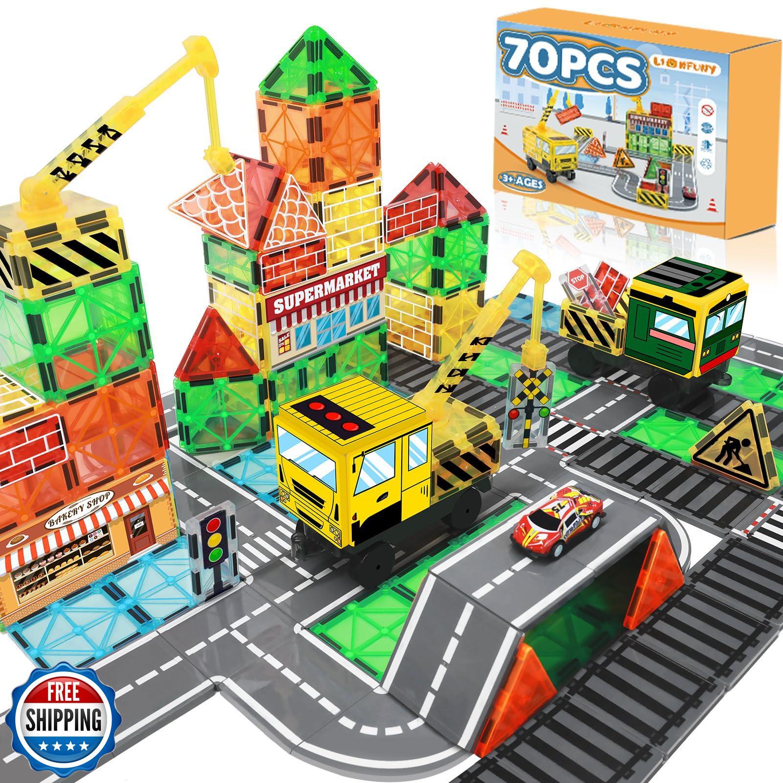 70Pcs Magnetic Tiles Building Blocks for Kids – STEM Educational Construction Toys by LionFuny