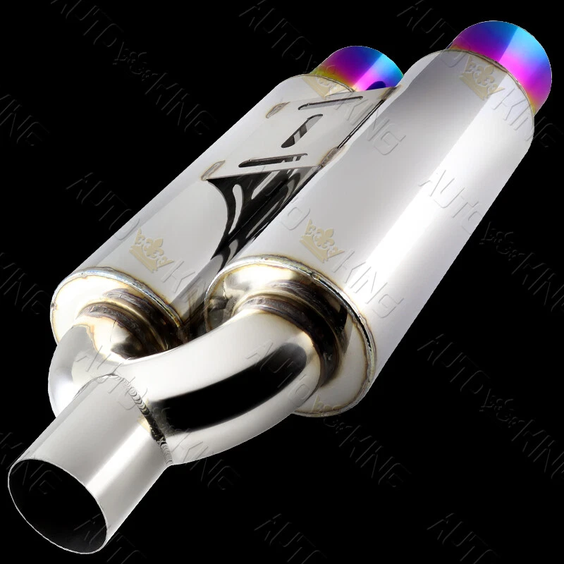 3.5" DUAL RAINBOW BURNT TIP T304 STAINLESS EXHAUST MUFFLER W/SILENCER 2.5" INLET - Image 2 of 4