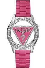 GUESS PINK,FUCHSIA RESIN ACRYLIC BRACELET BAND,CRYSTAL,LOGO DIAL WATCH W95105L3