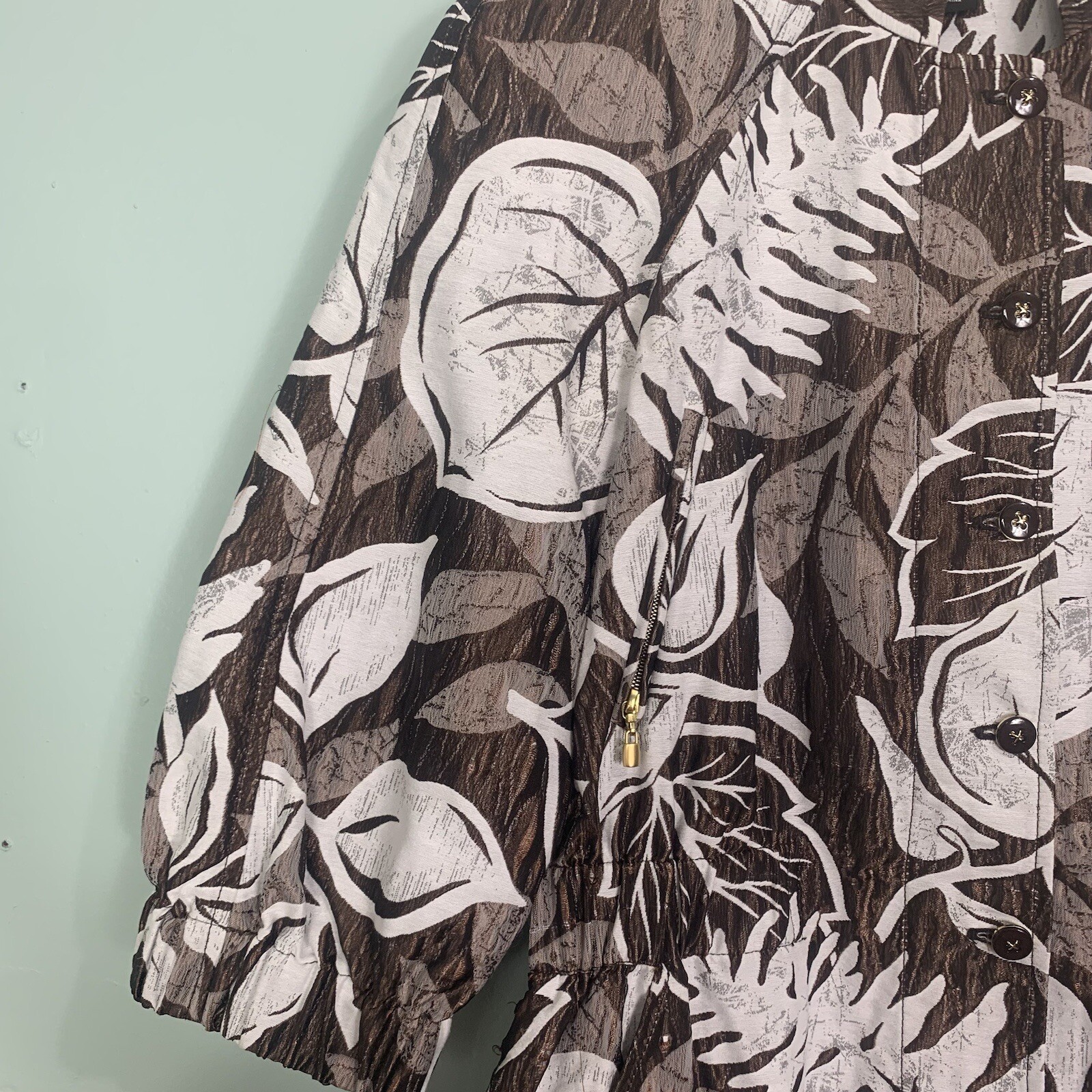 St John Leaf Print Short Sleeve Light Weight Jack… - image 5