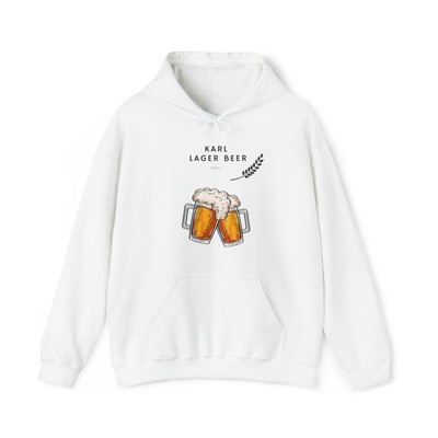 Beer unisex white hoodie, adult Lager Beer funny cute hoodie Karl Lagerfield