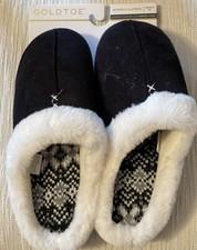 GOLD TOE WOMEN' S BLACK CABLE KNIT SCUFF MEMORY FOAM SLIPPERS SIZE 8.