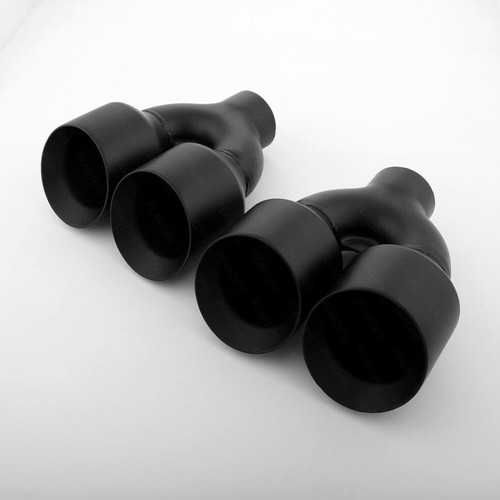 2.5" Inlet Exhaust Tips Quad 4" Out Angle Cut 9" Long Dual Wall Black Paint - Bild 2 von 7