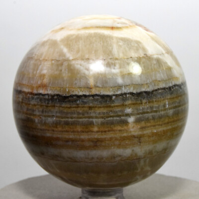 2.5'' Peruvian White Yellow Aragonite Onyx Sphere Natural Striped Mineral Ball