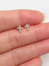 925 Sterling Silver Tiny Cz Cross Stud Earrings 5mm