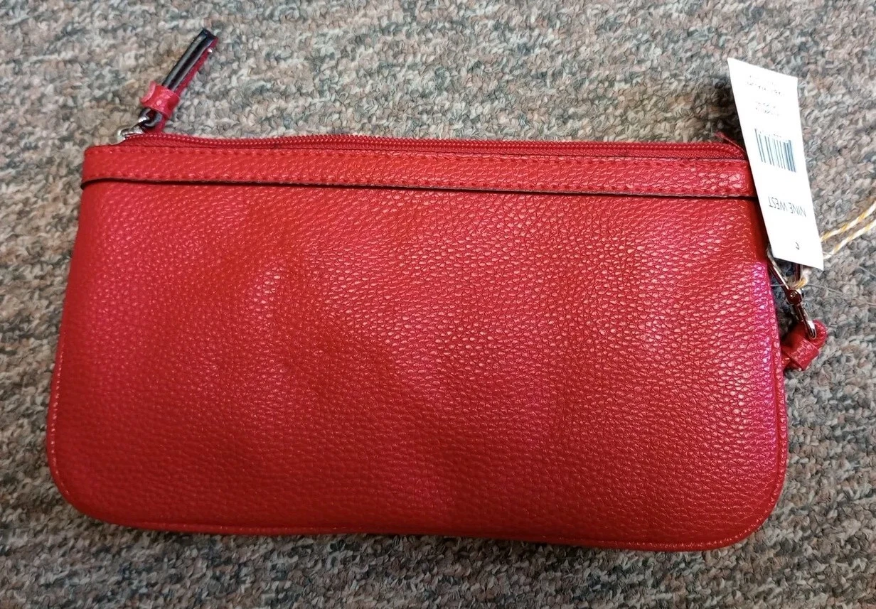 NINE WEST Nove West Cherry Borsa a Pulcinella Rossa Ciliegia con Due Borse con Cerniera Tasche Interne