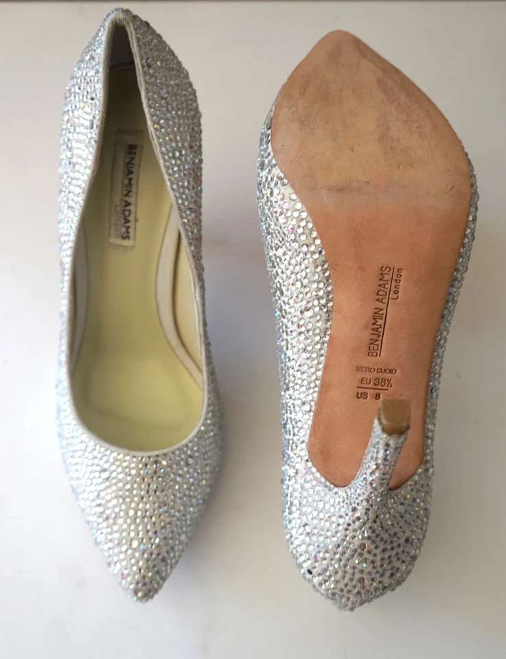 BENJAMIN ADAMS LONDON 38.5 Sylvia 水晶尖头高跟鞋 婚礼鞋 8 全新 — 第 3/4 张图片