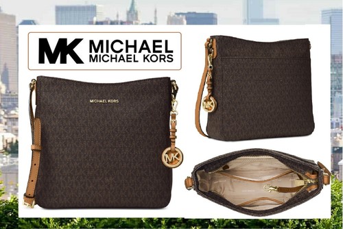 2 PC SET Michael Kors JET SET Travel LG Messenger X-body BAG & WALLET BROWN Sig - Picture 19 of 22