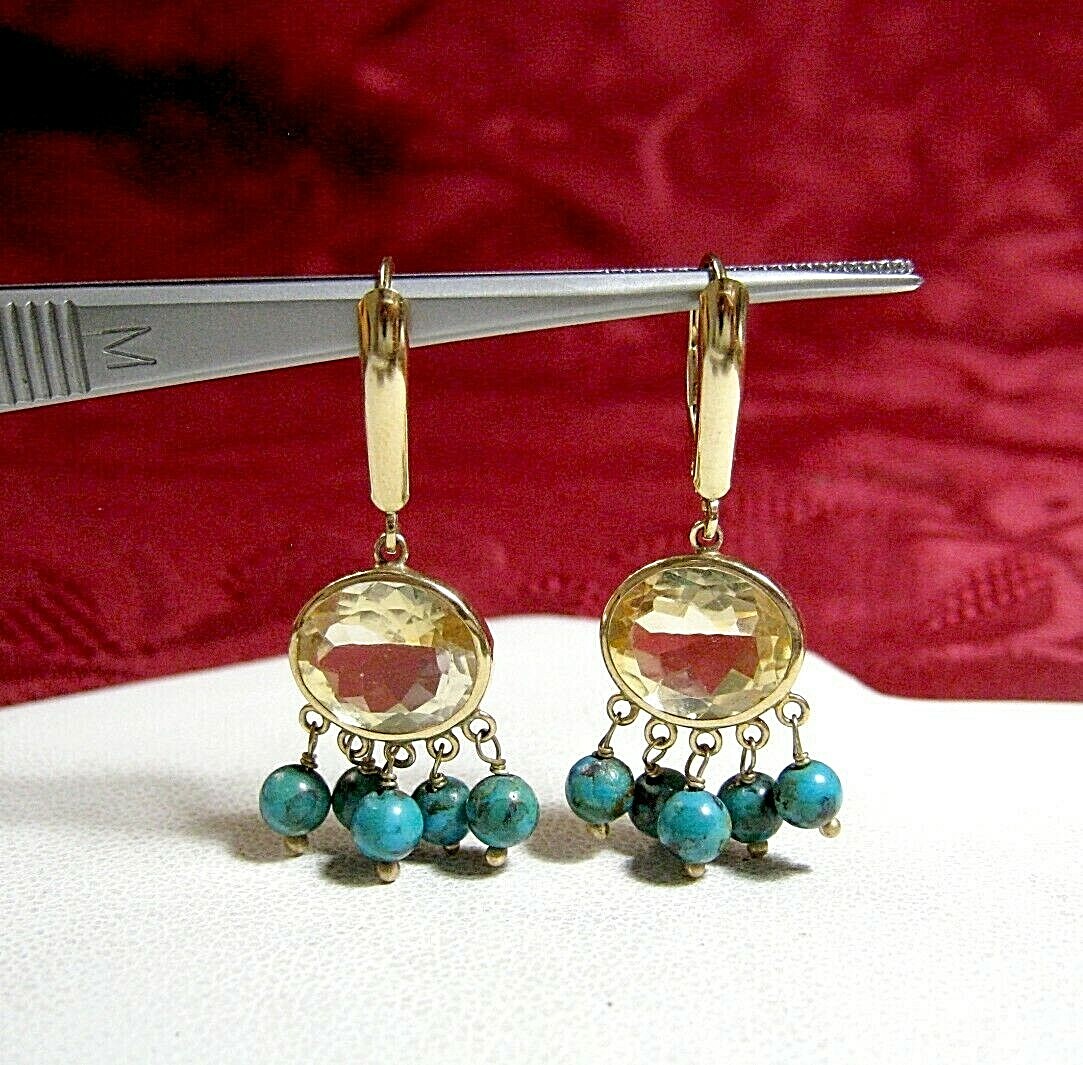 ZB DESIGNER 14K YELLOW GOLD OVAL CITRINE & TURQUOISE