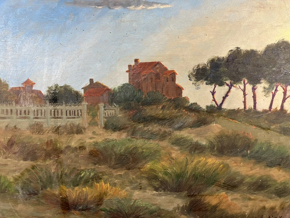 Huile Ecole Française XXe Paysage Vue Présumée des Landes Pays Basque Signée - Photo 2/4