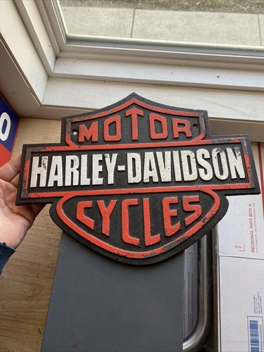 Harley Davidson Plaque Motorcycle Cast Iron Sign 13” Patina Fatboy Cruiser Biker
