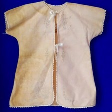 Vintage 50's Infant, Baby or Doll flannel robe; pale pink w/ embroidery lace