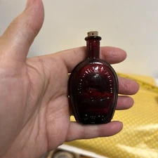 Vintage Wheaton Ruby Red Mini 3” Corked Bottle Benjamin Franklin 1970s Retro