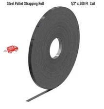 Steel Pallet Strapping Roll 1/2 Inch x 300 Feet Coil Standard Duty Black Straps