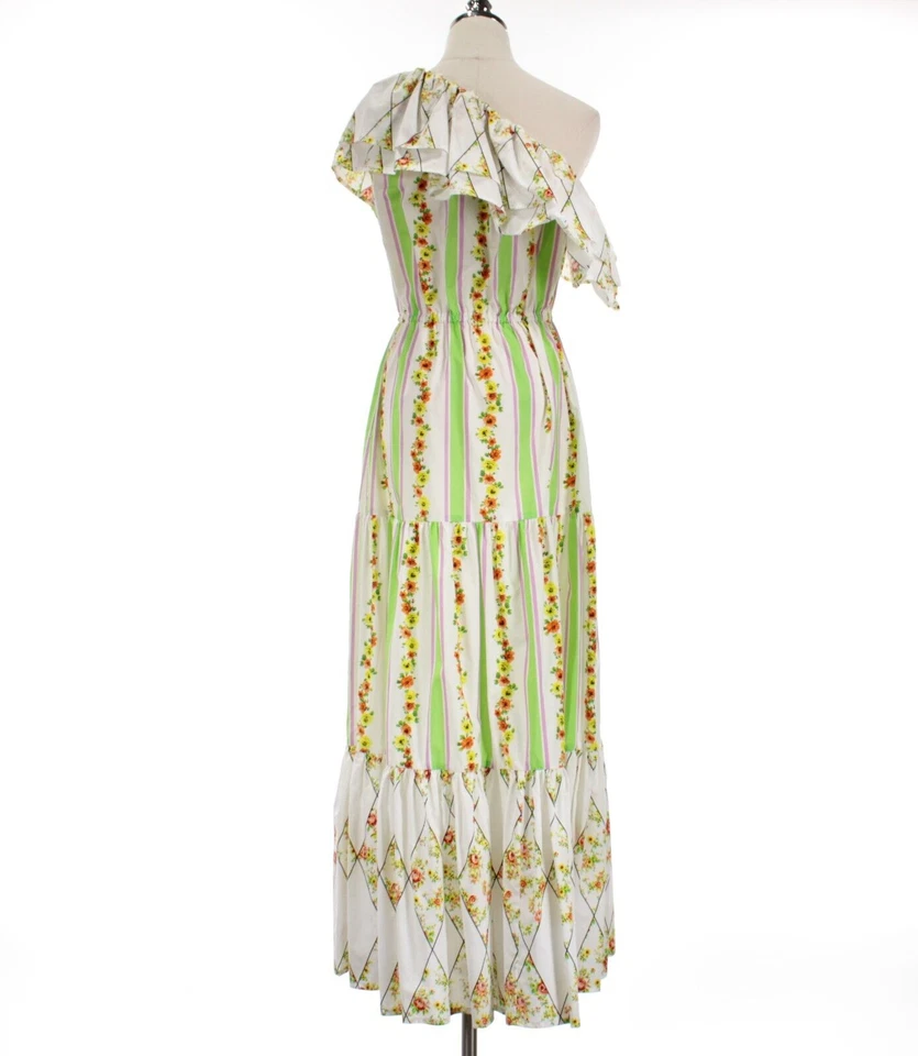 MSGM NUEVO SIN ETIQUETAS Vestido Estampado Floral Un Hombro Talla 42 EE. UU. 8 Blanco/Verde/Multicolor Foto 3 de 4