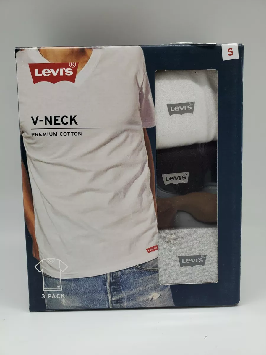 lomme nå balkon LEVIS Men&#039;s S M L XL 3 Pack White/Black/Gray V Neck Cotton Logo T Shirt  | eBay