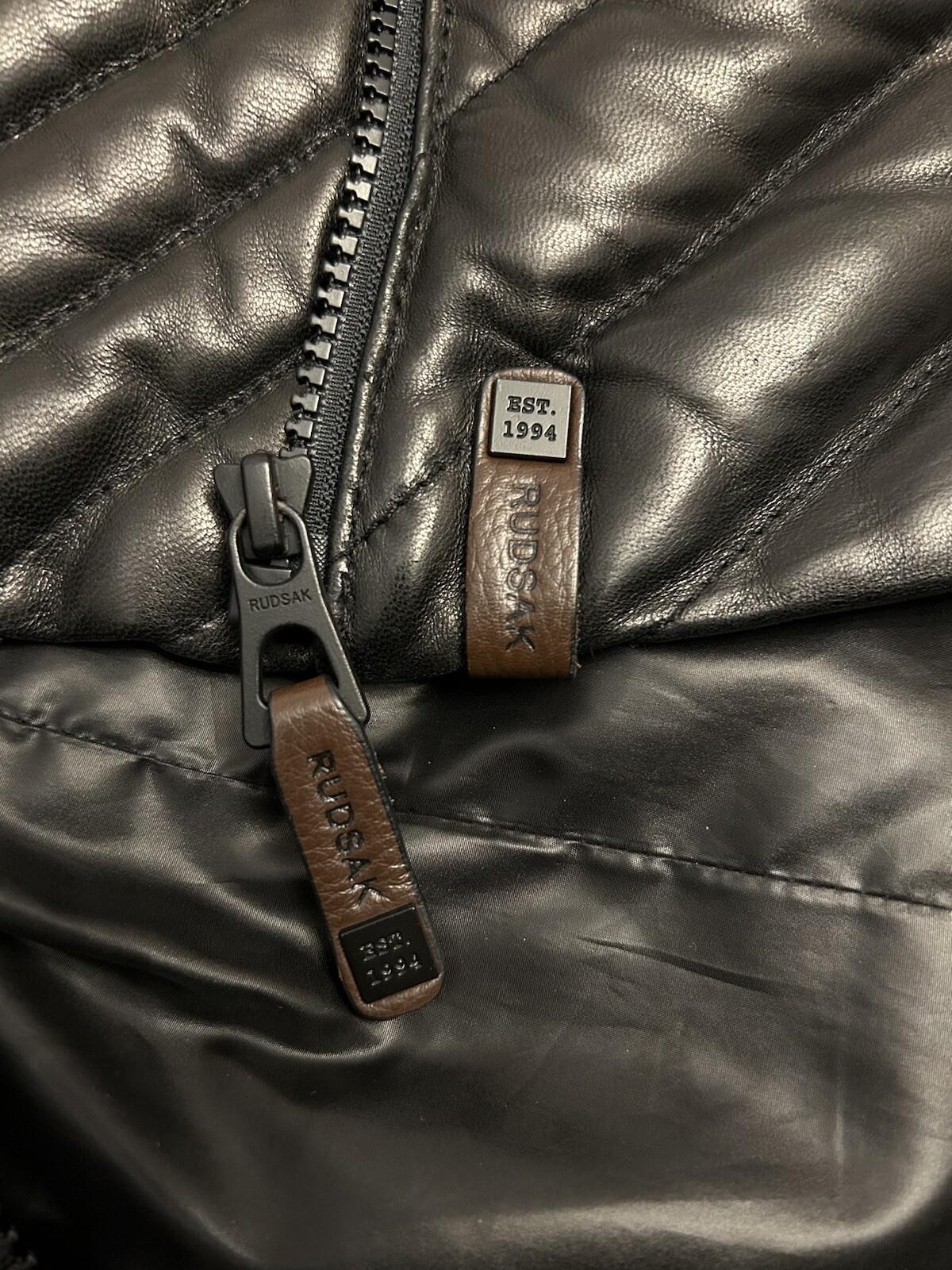 RUDSAK Down-Filled Quilted Leather Jacket With Removable Fur Collar, Size S image 8