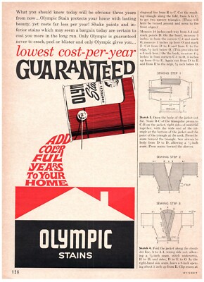 1961 Olympic Stains Print Ad, Add Colorful Years To Your Home Lowest Cost Pour