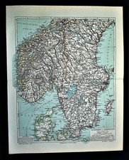 1902 Stampa Geografica:Mappa Del SUD SVEZIA E NORVEGIA-SCHWEDEN-NORWEGEN MEYERS