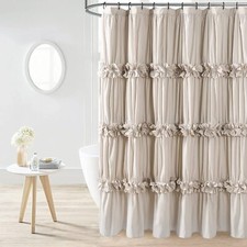 Camel Ruffle Shower Curtain, Vintage Handcrafted Bow Tie Ruched Microfiber Ba...