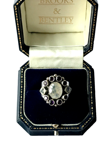 Moonstone & Amethyst Ring 925 Silver Art Deco Vintage Moonstone Ring - Size P - 第 1/12 張圖片