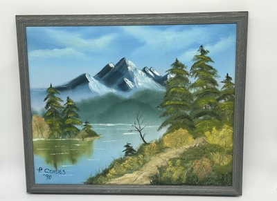 Signed P.Cordes  90 Original Oil Painting On Canvas Forest Lake Mountains- Frame