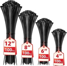 Zip Cable Ties Assorted Sizes 4  6  8  12   Heavy duty Nylon Black UV Resistant