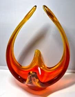 Vintage Murano Freeform Glass Centepiece Basket / Bowl - Red And Amber Sommerso