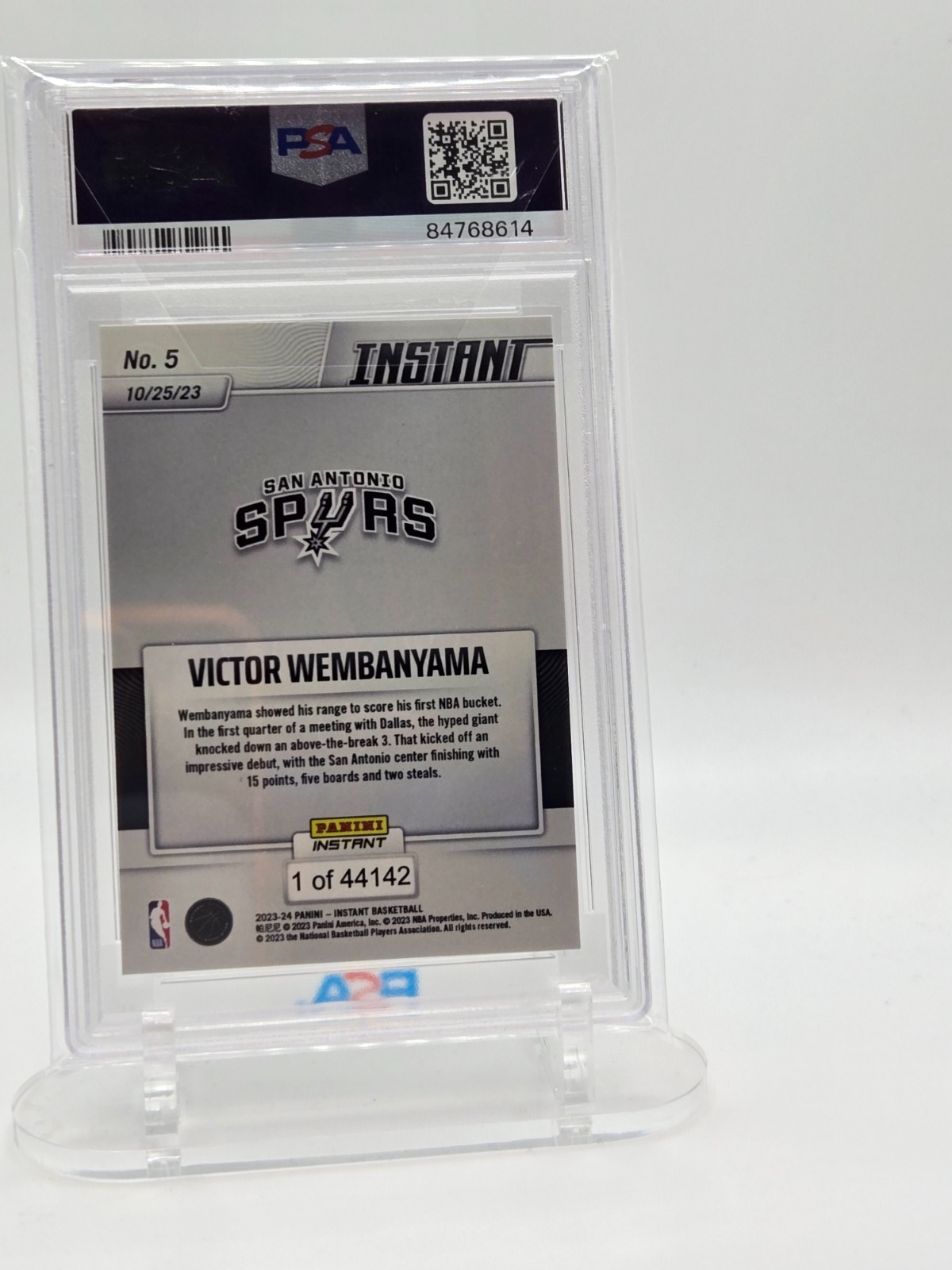 2023 Panini Instant #5 Victor Wembanyama RC card /44142 PSA 10 view 2