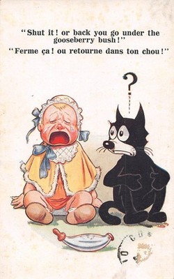 POSTKARTE FELIX DIE KATZE HALT DIE HALT SIE ODER ZURÜCK SIE GEHEN UNTER DEN STACHELBEERSTUSCH