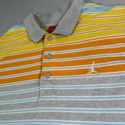 Air Jordan, Vintage Nike Air Jordan Polo Shirt Men's XLT* Blue Orange Yellow Striped Knit