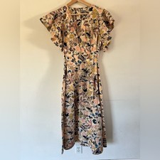 Ulla Johnson Darya Drop Waist Midi Dress Magnolia Floral Cotton Poplin Size 14