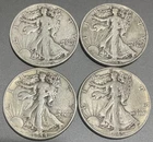 4 SILVER Walking Liberty Half Dollars ~ 1942 1943 1944 1945 – Philadelphia Mint