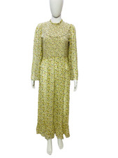 Doen Women's Floral Printed Embroidered Smocked Ruffle Maxi Gown Dress Size S