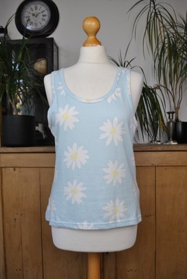Primark Strick Tank Top Gr. M Gänseblümchen Blumenmuster blau ärmellos Freizeit