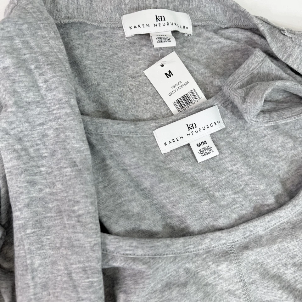 Conjunto de ropa de salón Karen Neuburger para mujer gris medio 3 piezas cárdigan sin mangas joggers Foto 2 de 4