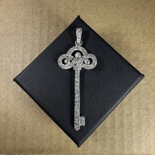 Vintage Sterling Silver Diamonique Old Skeleton Key Pendant 925