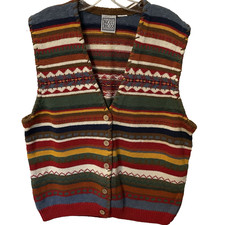 Vintage Russ Womens L Striped Sweater Vest Academia Boho Colorful