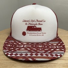 Vintage Lebanon, Pa Car  Motorcycle Show Mesh Red Trucker Hat Aztec Visor EUC