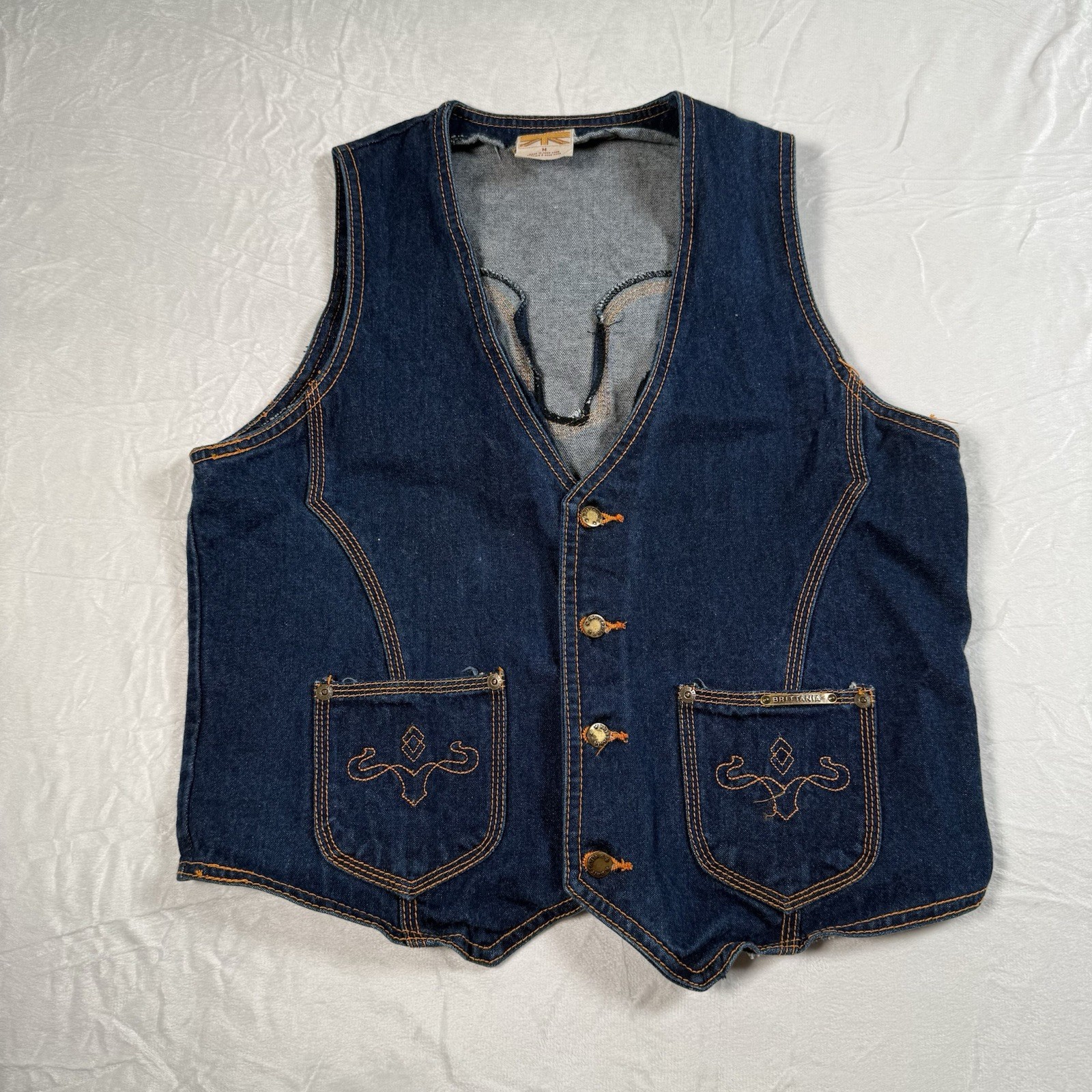 Vintage Brittania Denim Jean Cadet Vest Womens Medium Western Contrasting Trim