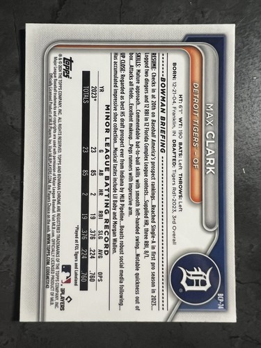 Bowman Chrome Prospects Max Clark BCP74 2024 Detroit Tigers - Imagen 2 de 2