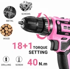 Pink Electric Cordless Drill Set Rechargeable Home Repair Tool Kit