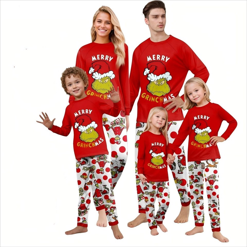 Christmas Family Matching Pyjamas Adults Kids Funny Grinch Nightwear ...