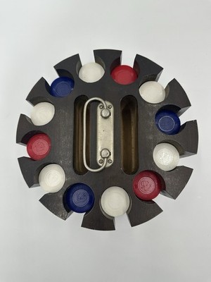 Vintage Wood 12 Slot Poker Chip Carousel With Chips