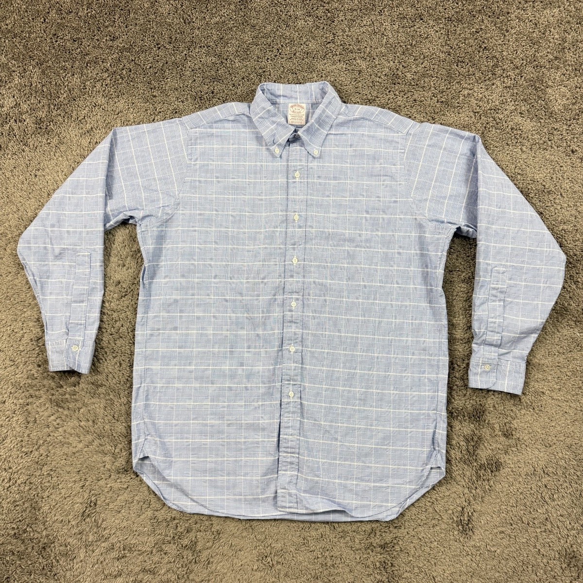 VINTAGE Brooks Brothers Shirt Men Large L Blue Plaid Long Sleeve